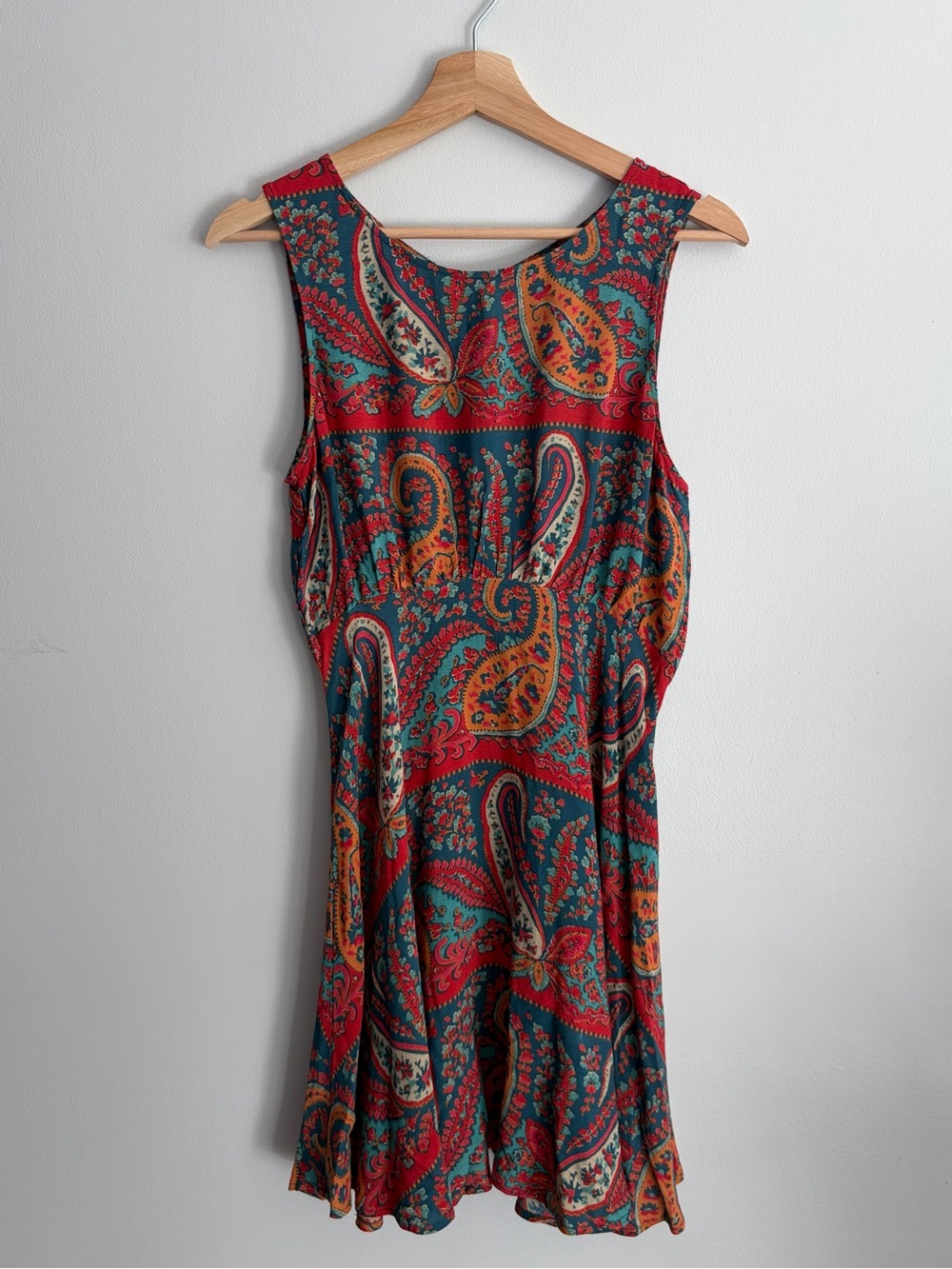 Free People Sleeveless Paisley Mini Dress in Red, Teal and Mustard